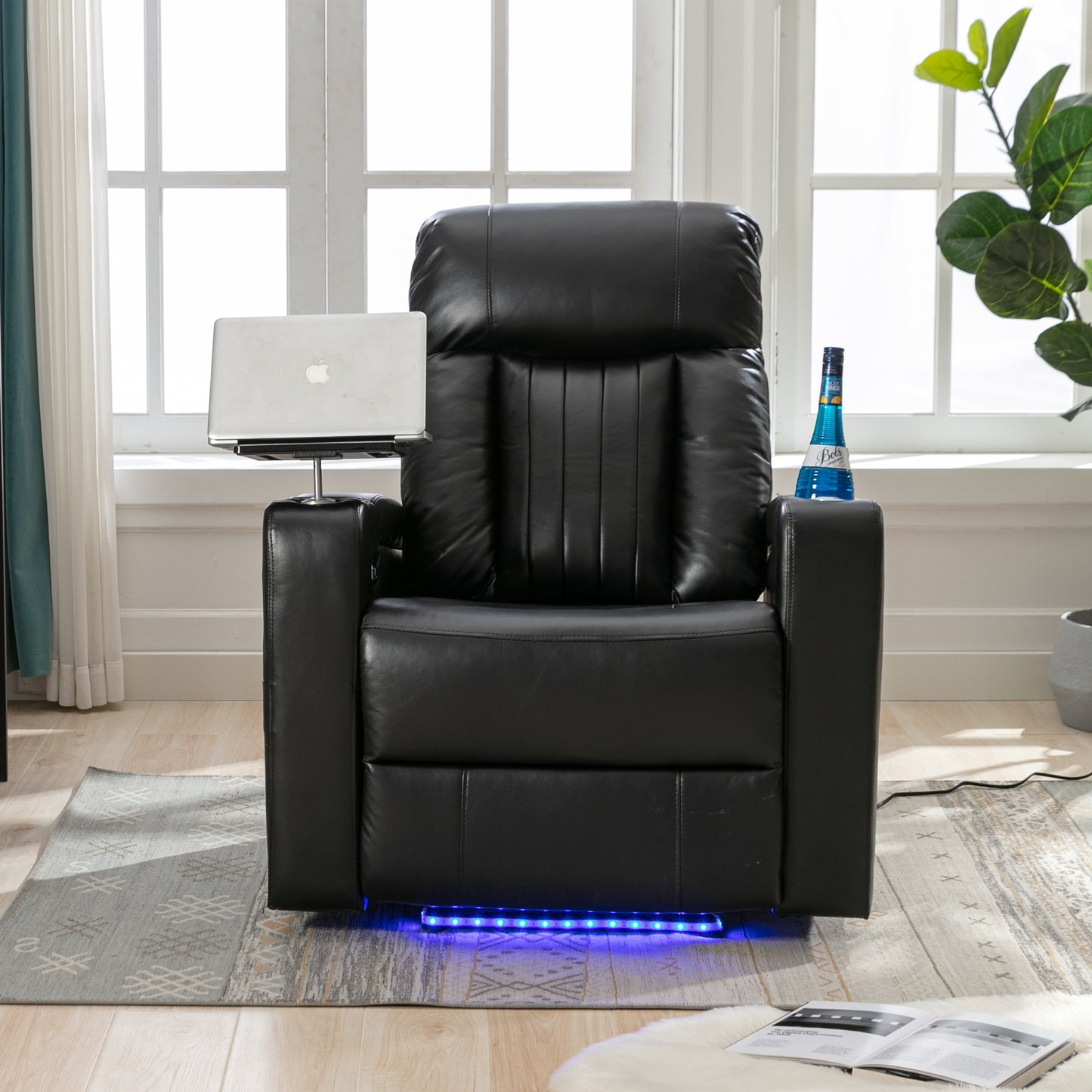 Ultimate Comfort Power Recliner with Storage Arms and Swivel Tray Table, Black