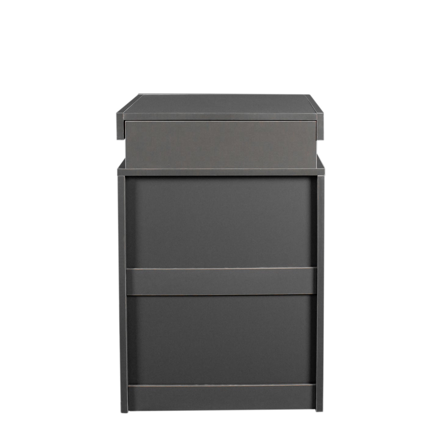 Modern Gray Nightstand with LED Lights and 3 Drawers