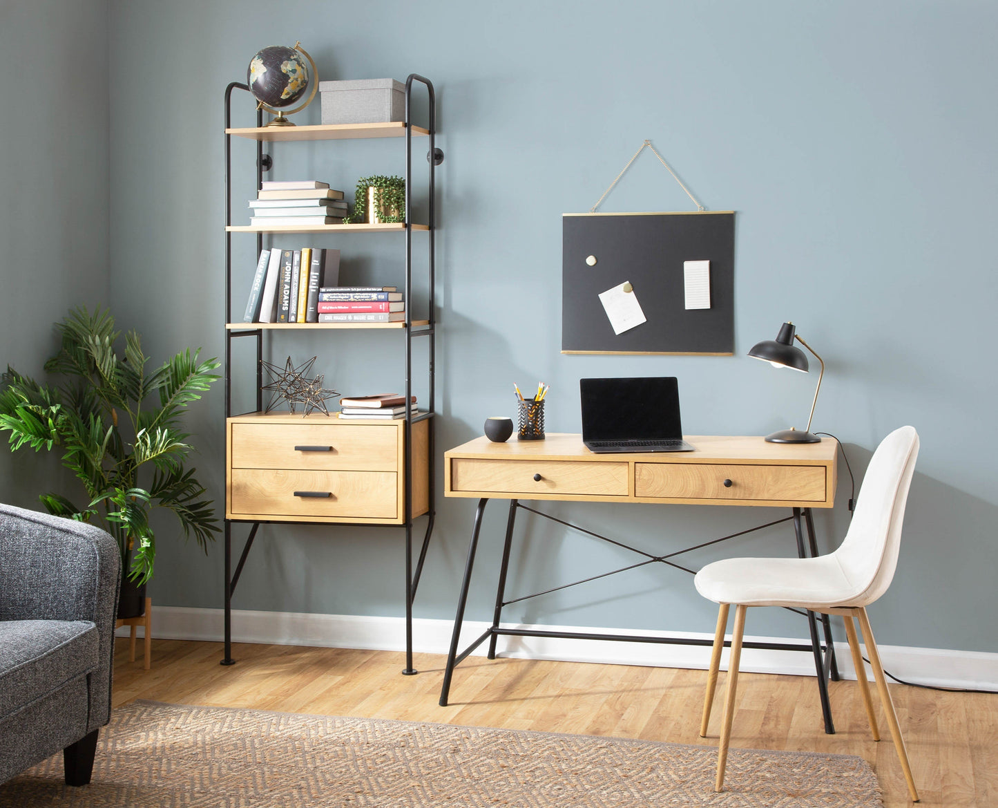 LumiSource Casper Industrial Desk with Black Steel Frame and Brown Wood Top