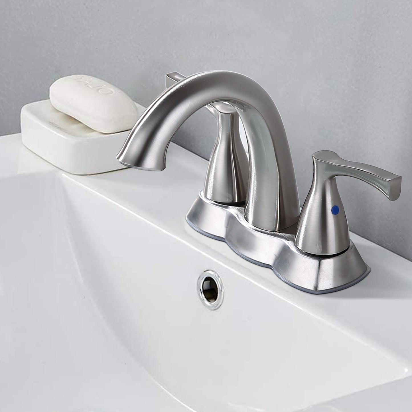 Brushed Nickel 2-Handle 4 Inch Centerset Bathroom Faucet with Pop-Up Drain