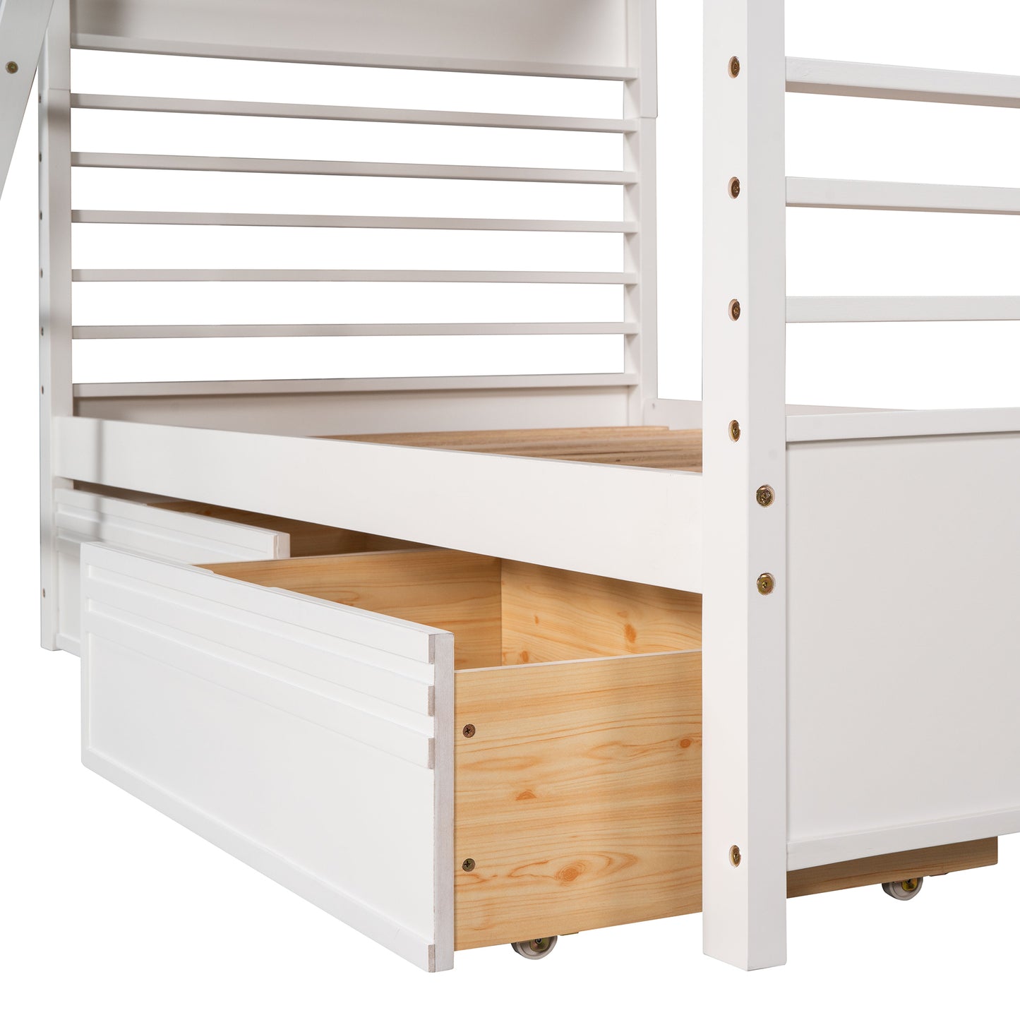 White Twin Bunk Bed with Two Underbed Drawers for Space-Saving Sleepovers