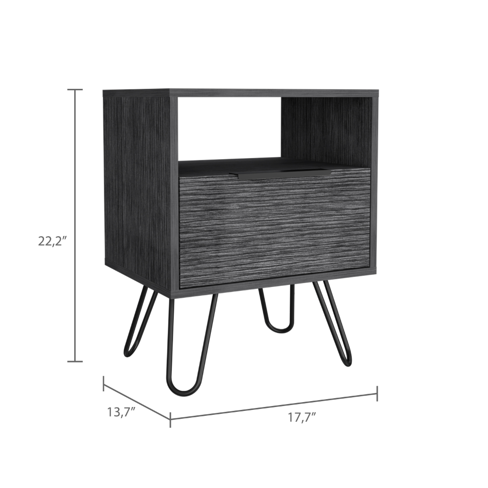 Augusta Nightstand, Single Door Cabinet, Hairpin Legs -Smokey Oak