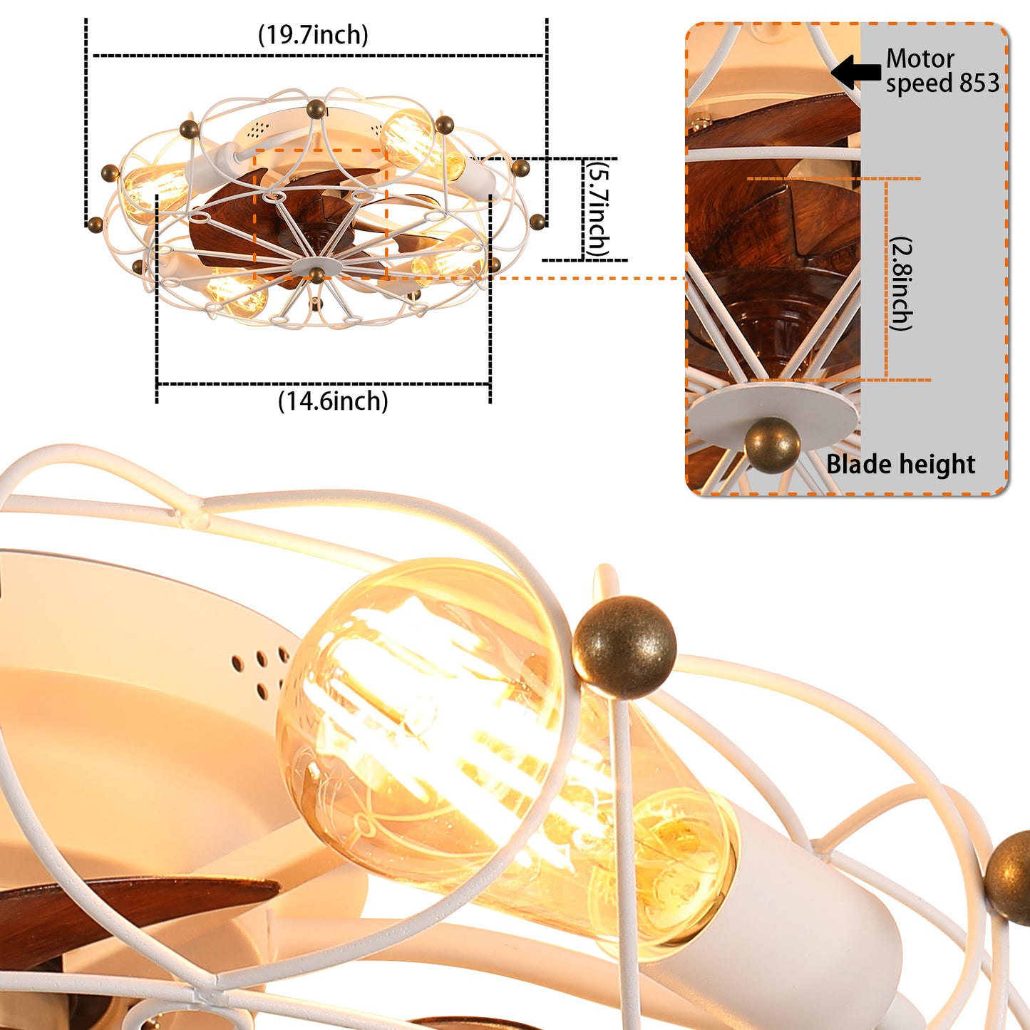 Modern Industrial Ceiling Fan with Caged Design and Remote Control