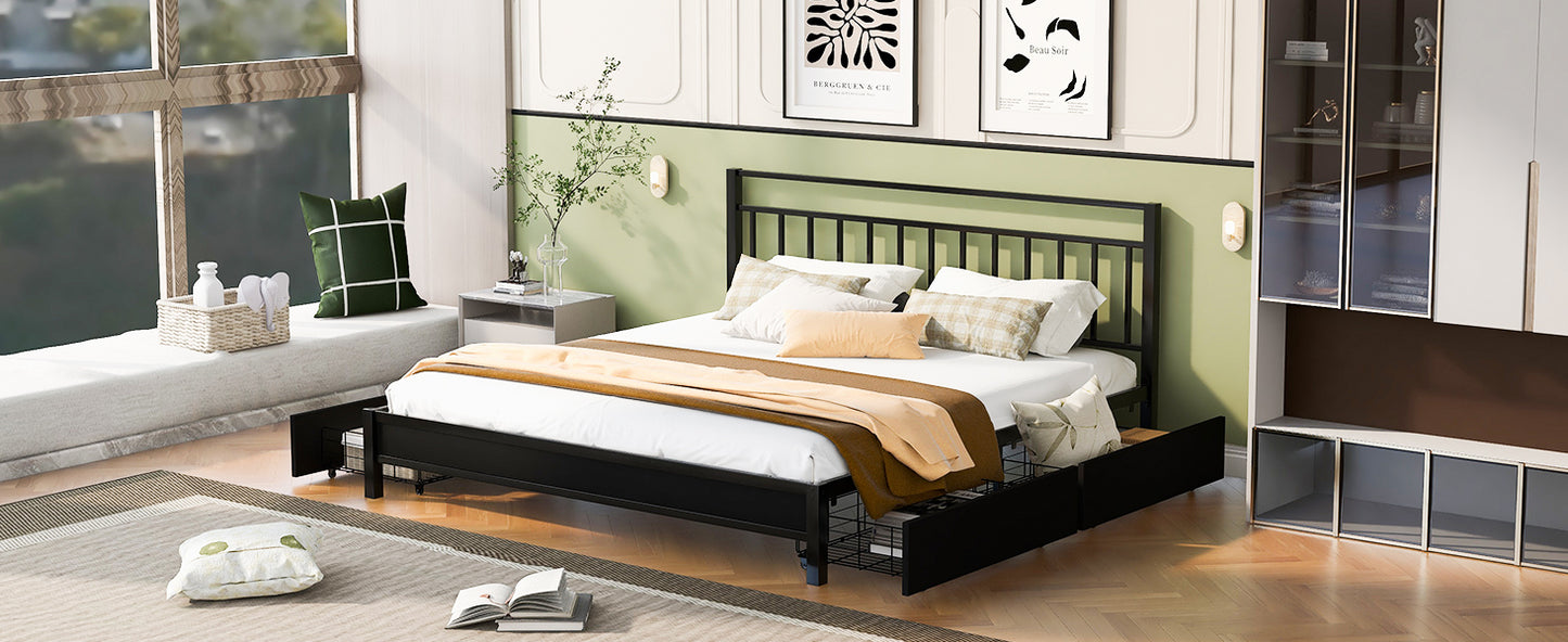 King Size Storage Platform Bed with 4 Drawers, Black