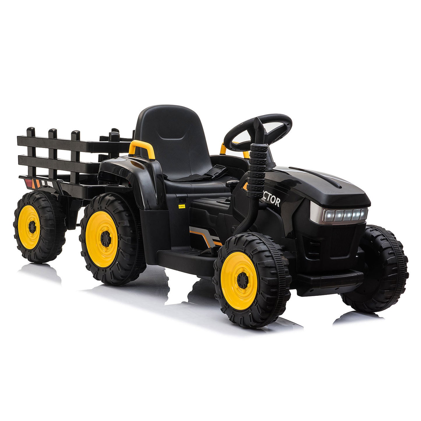 Battery Powered Kids Ride-On Tractor with Trailer, Electric Car with Music and LED Lights for 3-6 Year Olds, Black