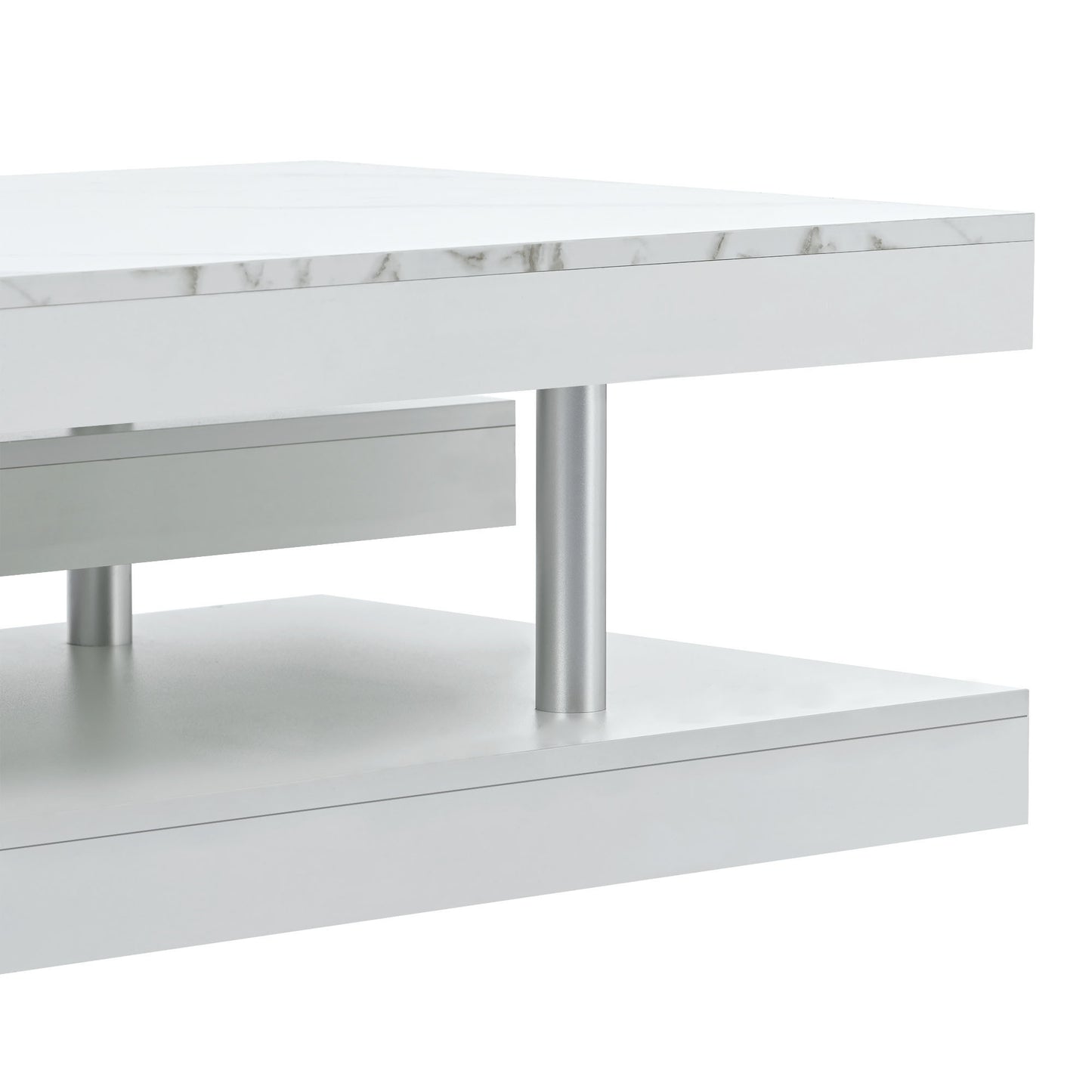 White Minimalist 2-Tier Coffee Table with Glossy Surface