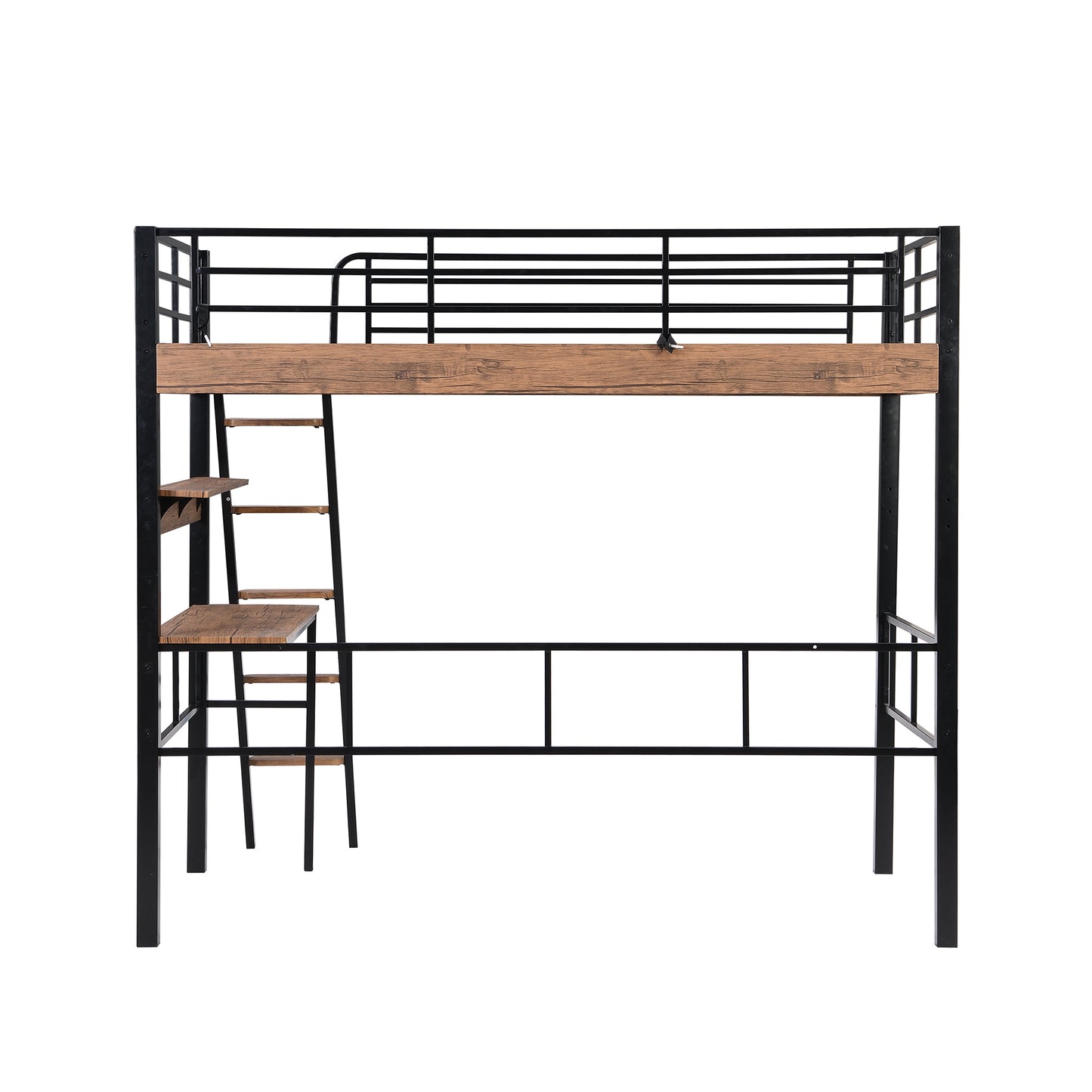 Metal Twin Size Loft Bed with Built-in Desk, Storage Shelf and Ladder, Black