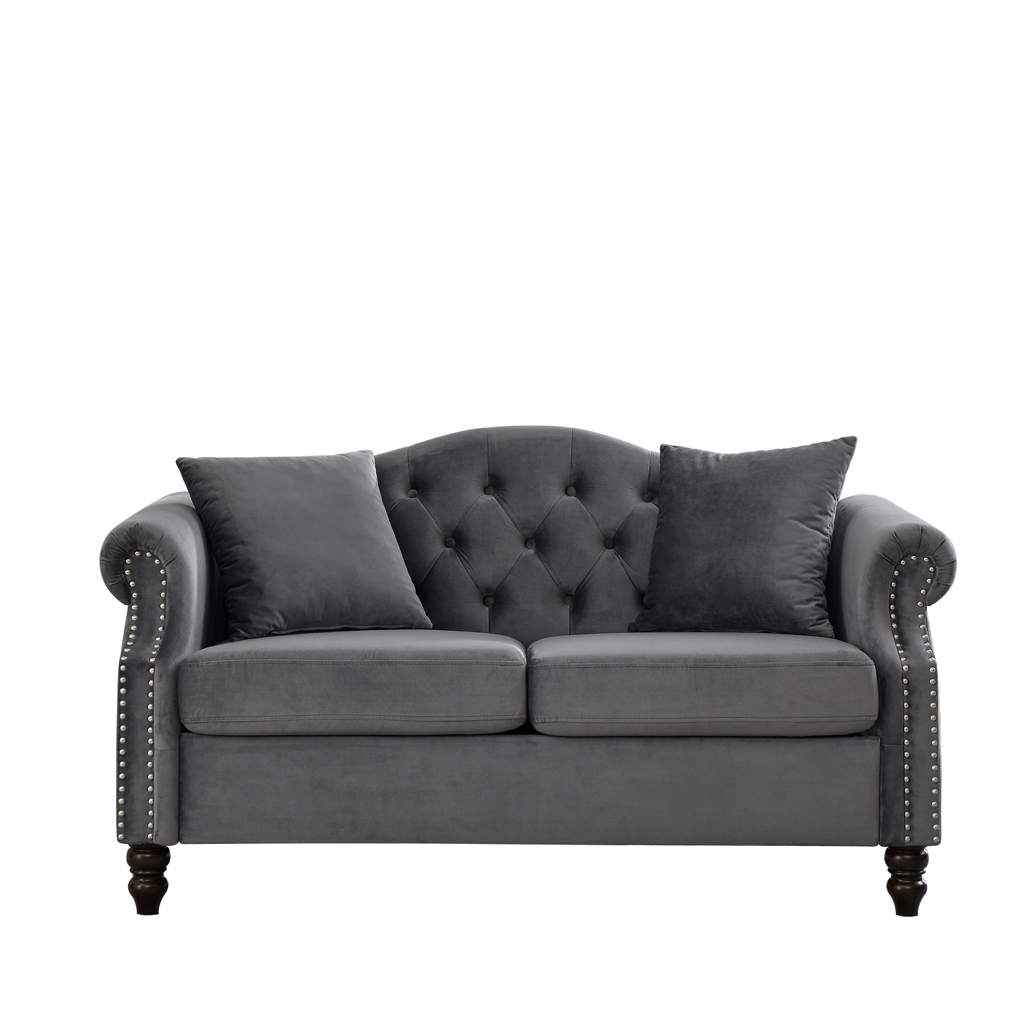 Luxurious Grey Velvet Chesterfield 3-Seater and 2-Seater Combination Sofa