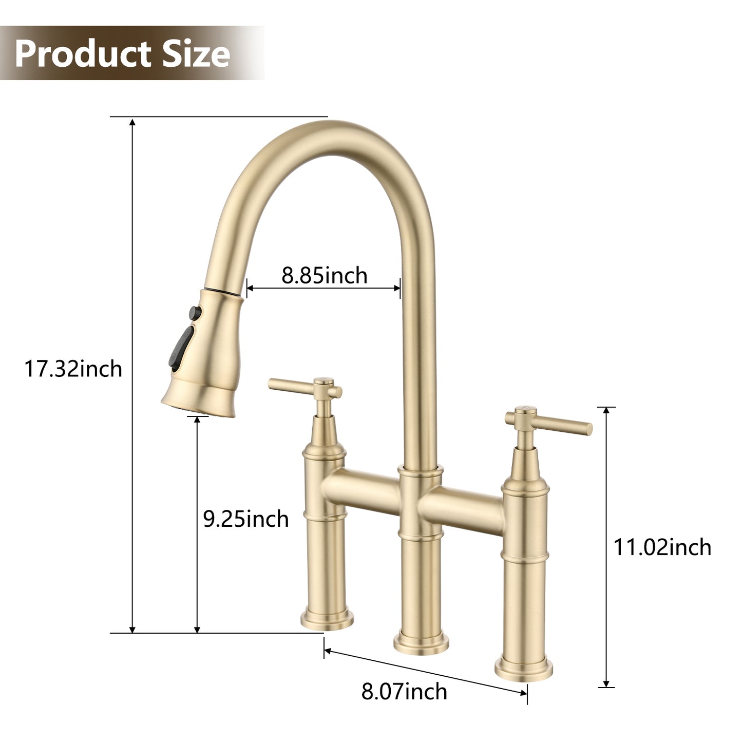 Double Handle Bridge Kitchen Faucet With Pull-Down Spray Head