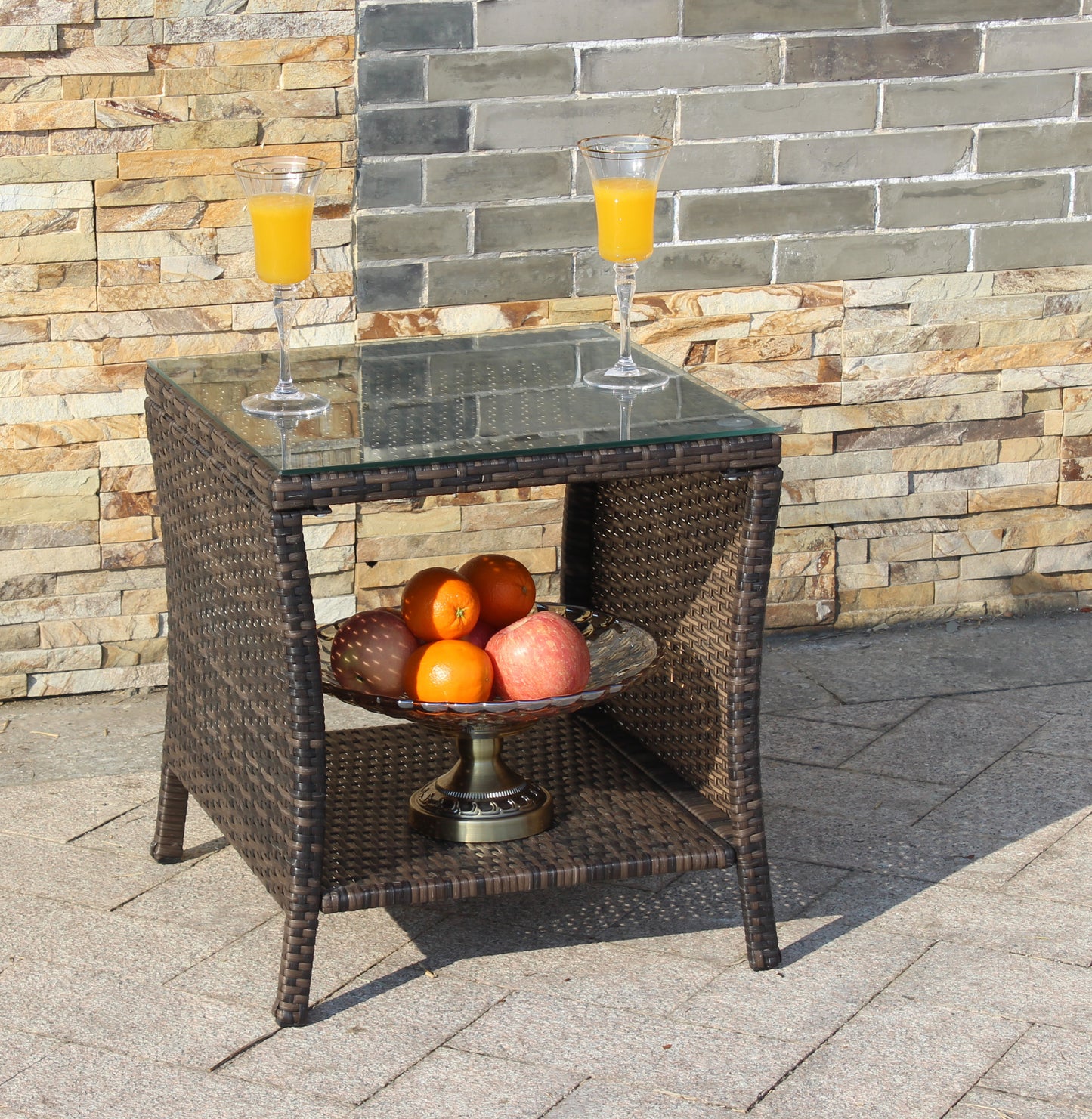 Elegant Outdoor Rattan Coffee Table with Tempered Glass Top