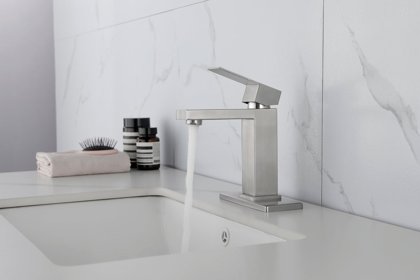 Elegant Stainless Steel Waterfall Spout Bathroom Faucet with Single Handle