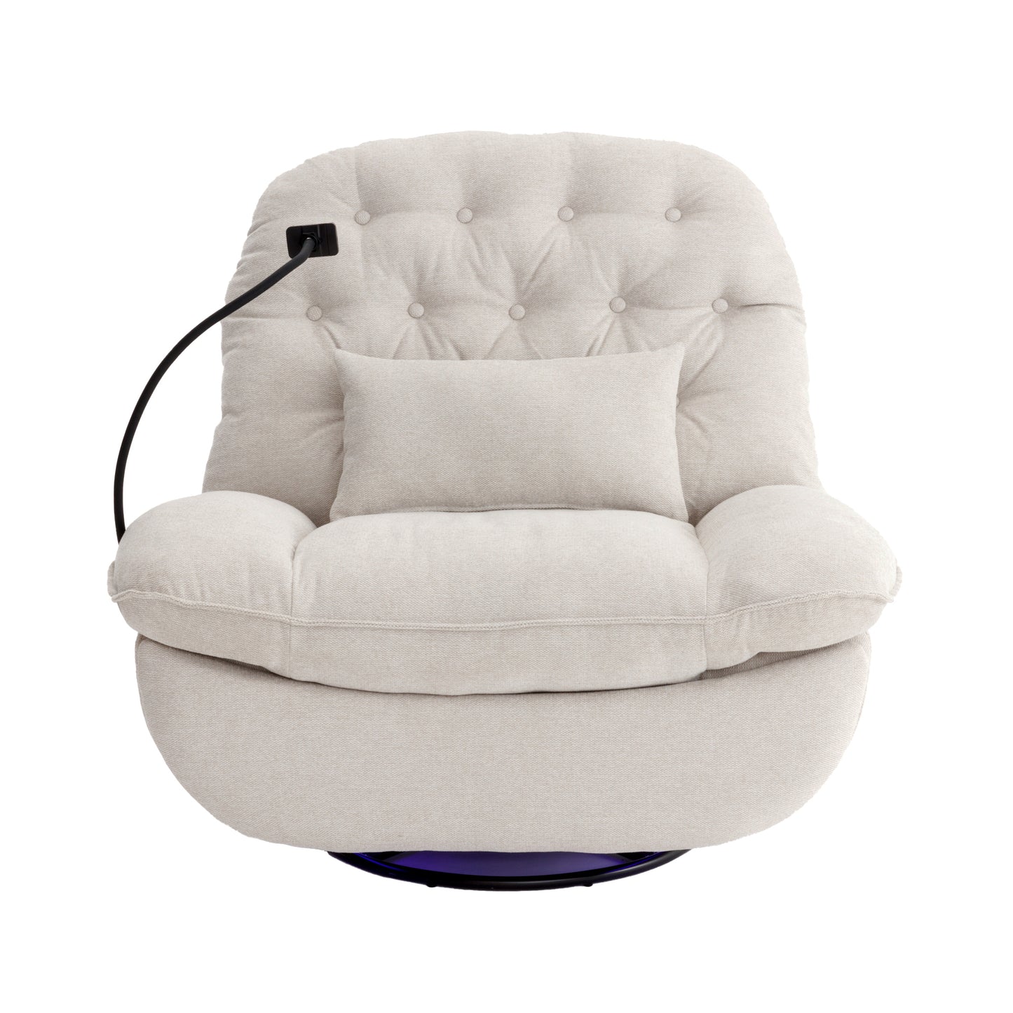 Smart Beige Power Recliner with Swivel, Voice Control, Bluetooth, USB Ports, Atmosphere Lamp, and Mobile Phone Holder