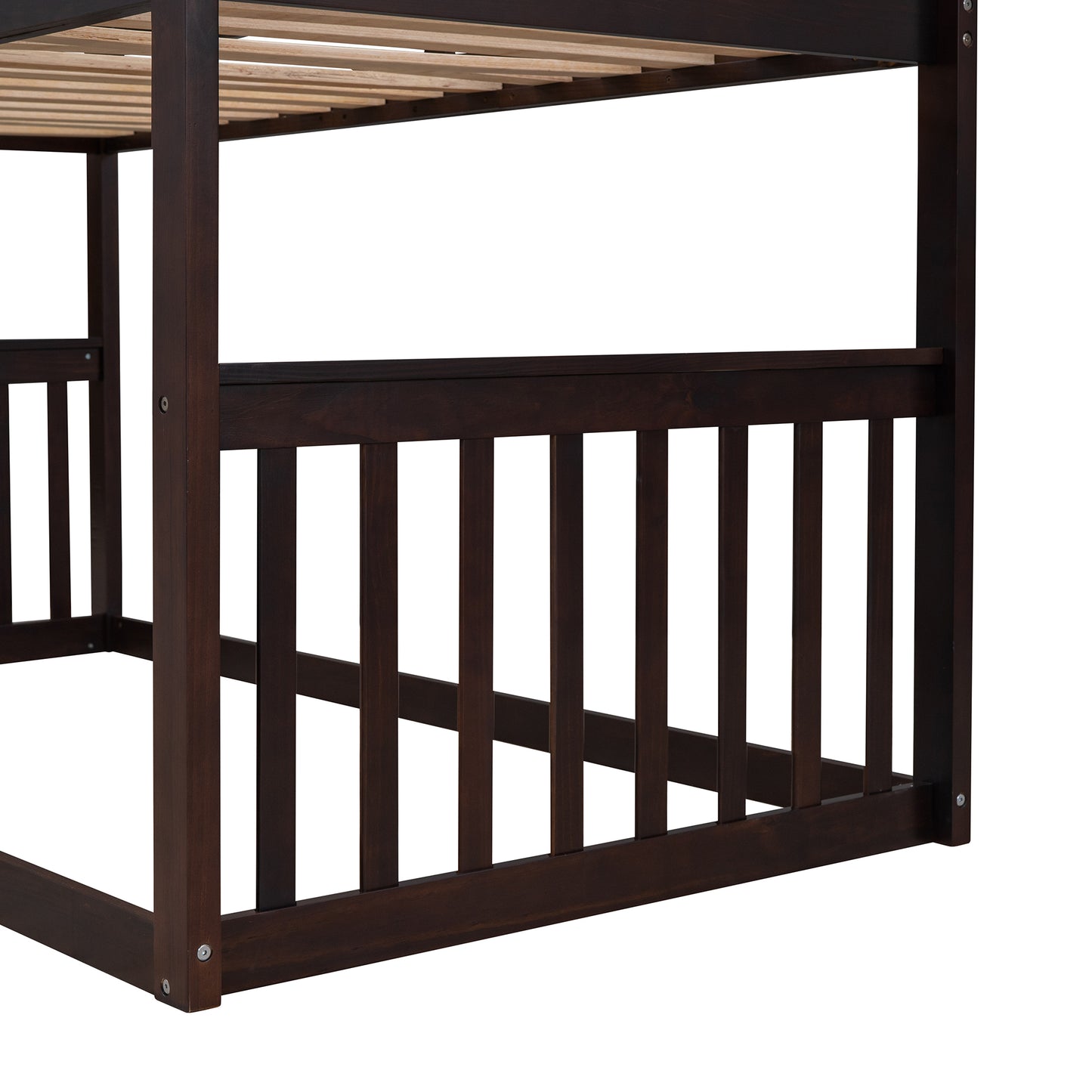 House Loft Bunk Bed with Playful Roof Design and Rustic Charm, Espresso Finish