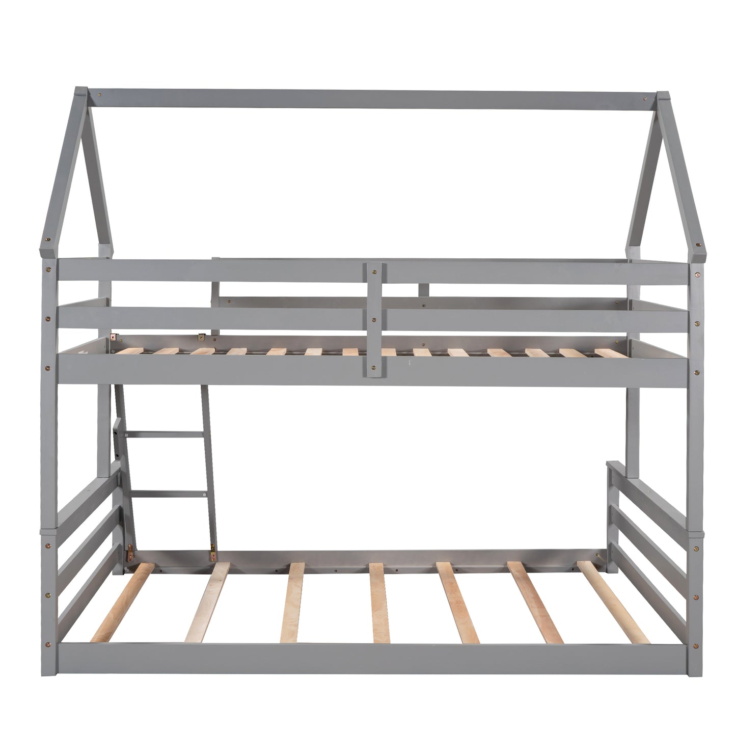 Gray Twin over Full House Bunk Bed with Loft Ladder