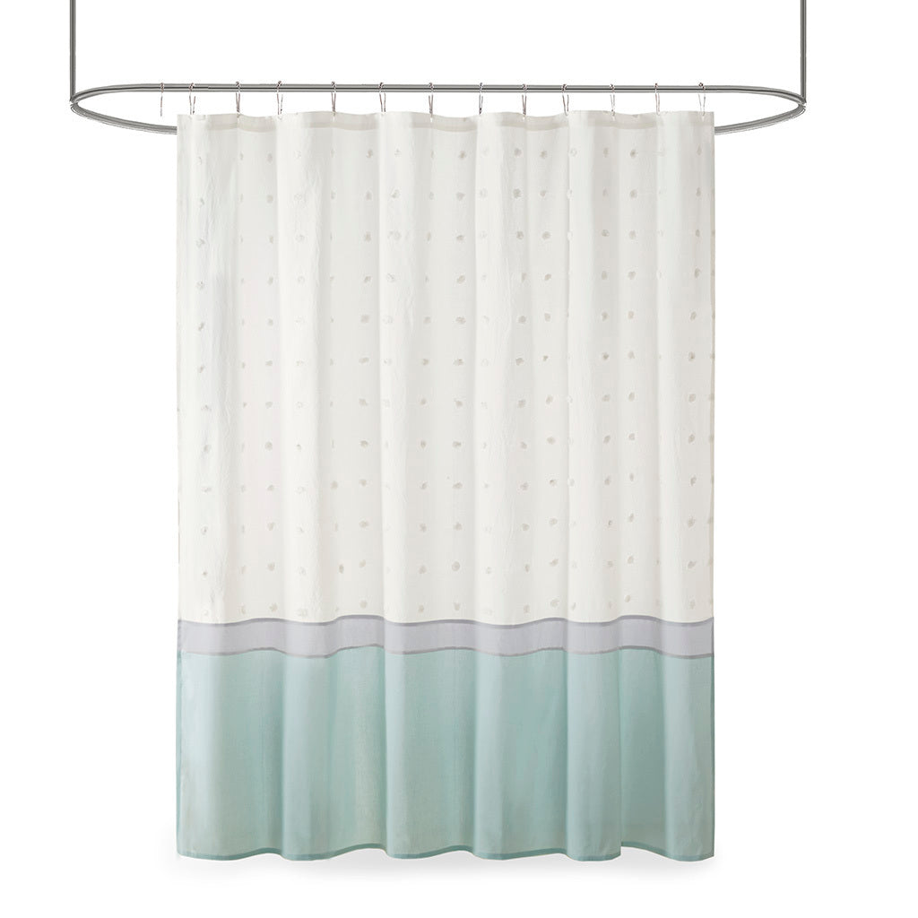 Textured Cotton Jacquard Shower Curtain with Clipped Dots