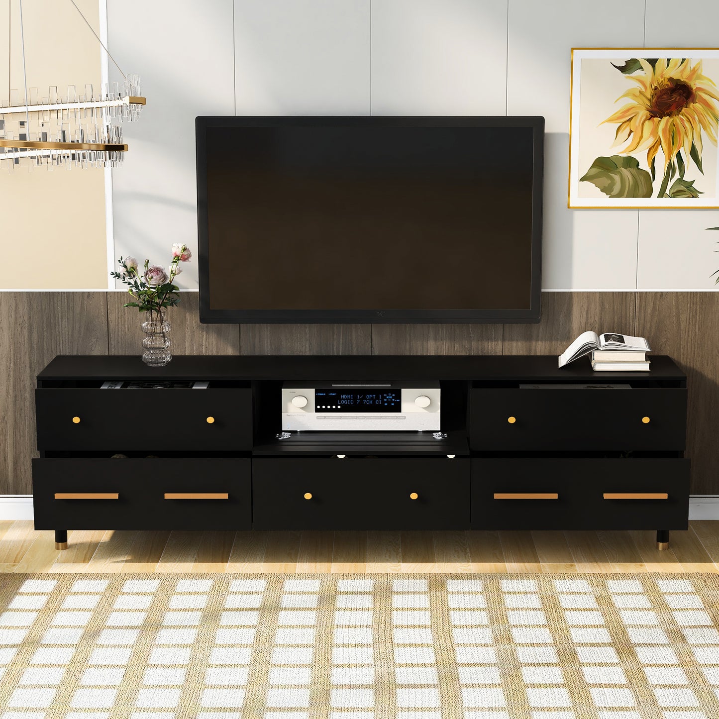 Modern TV Stand with Storage for 75+ Inch TV, Entertainment Center Console Cabinet