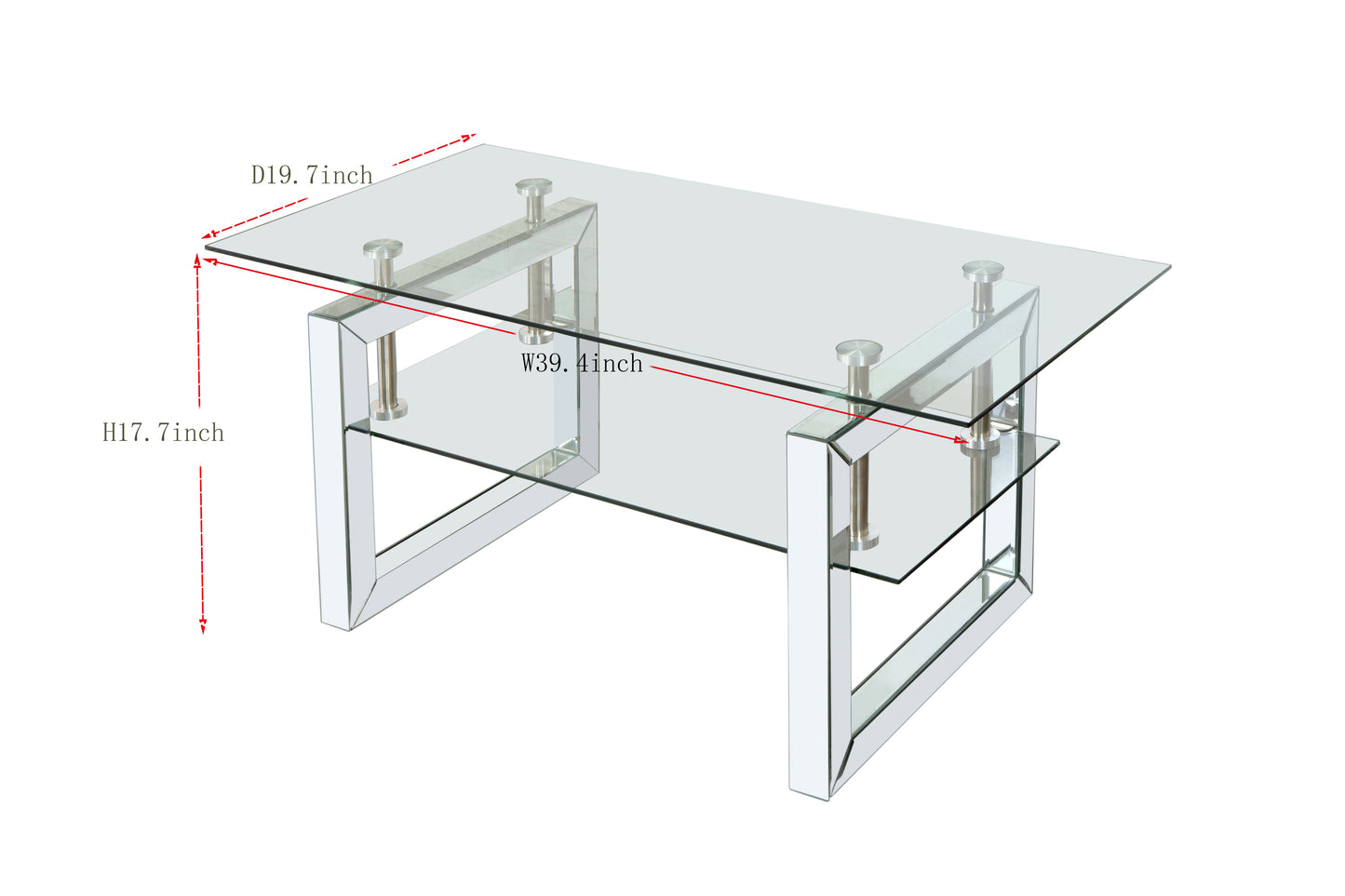 Modern Transparent Tempered Glass Coffee Table with Mirror Design