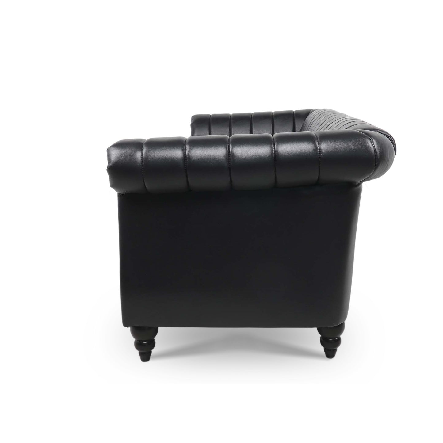 Elegant Black PU Rolled Arm Chesterfield Three-Seater Sofa, 83.46