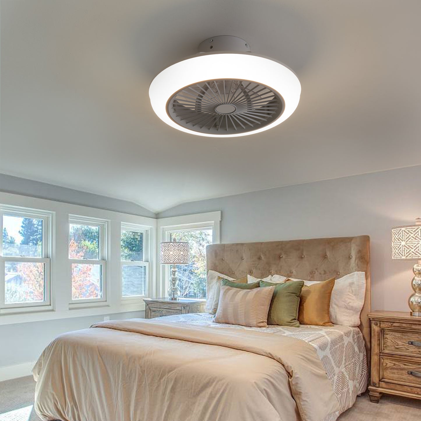 Modern 18 RGB Ceiling Fan with Dimmable LED Lights and Remote Control