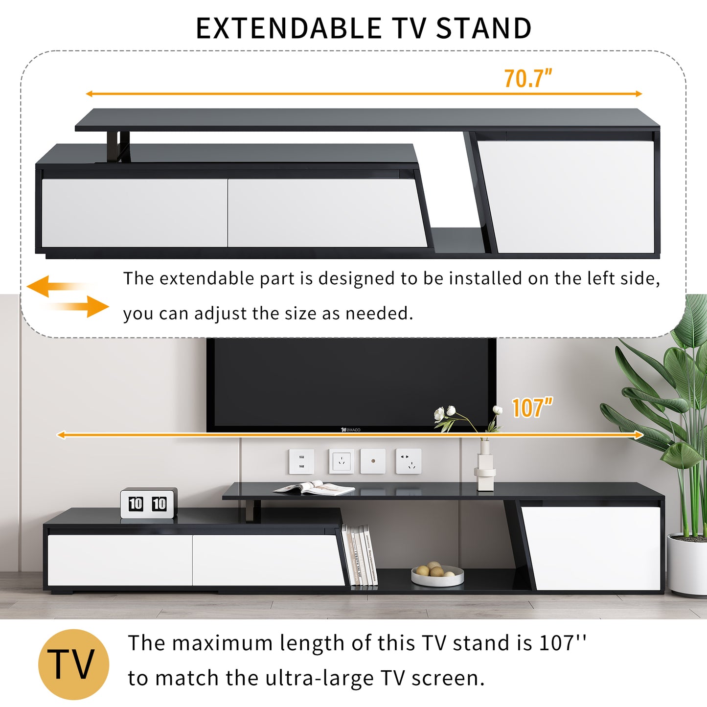 Sleek Rectangle Extendable TV Stand with Ample Storage for TVs Up to 100''