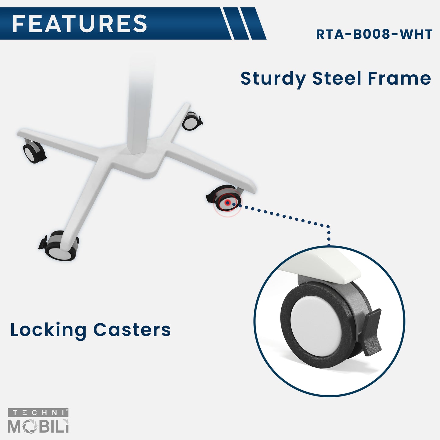 Adjustable White Laptop Stand with Tilt Tabletop and Rolling Mechanism