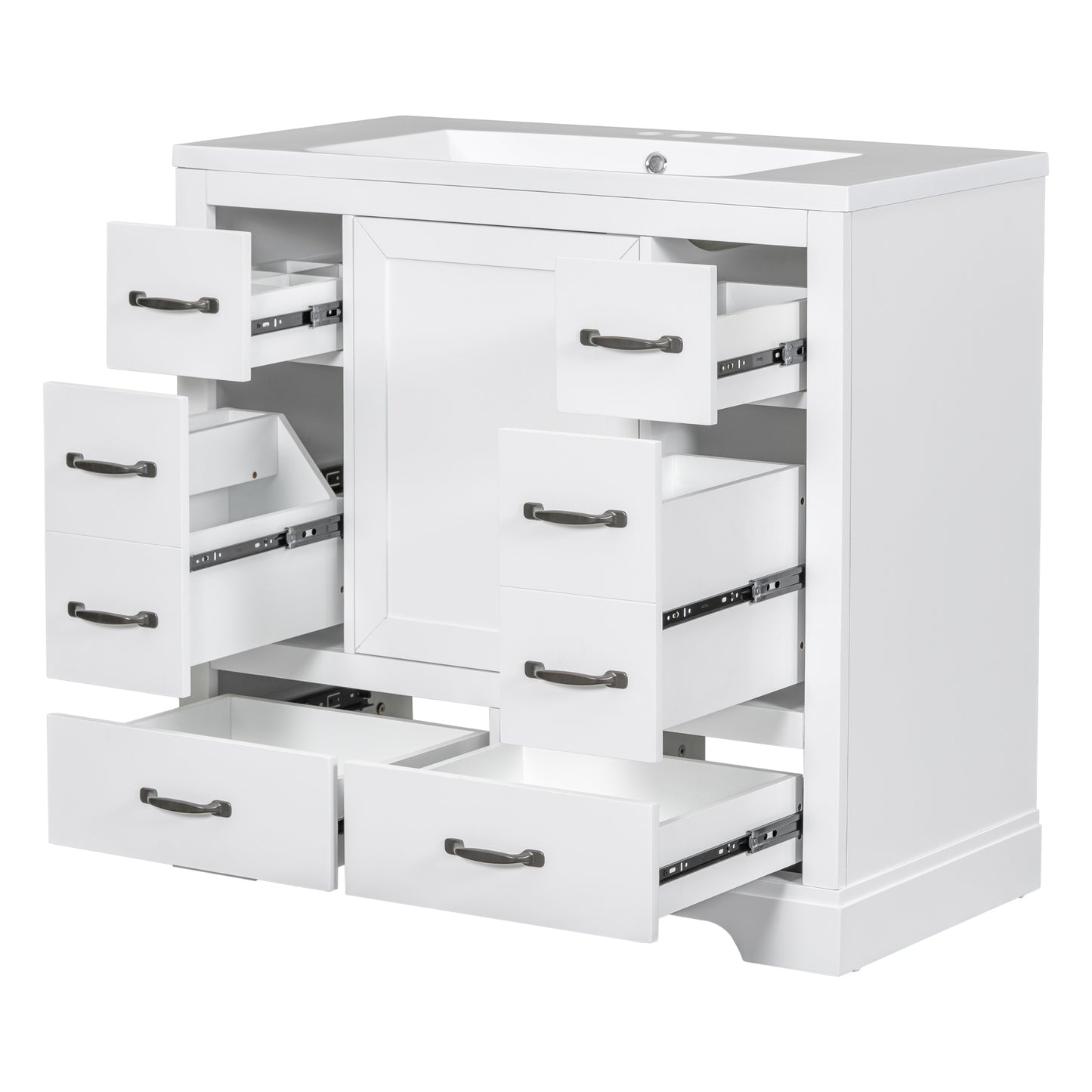 36" Bathroom Vanity with Sink Combo, Six Drawers, Multi-Functional Drawer Divider, Adjustable Shelf, White