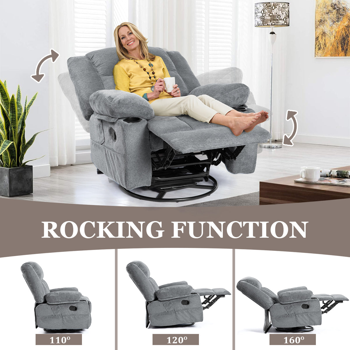 Massage Recliner Chair with Heating, Swivel, and Storage