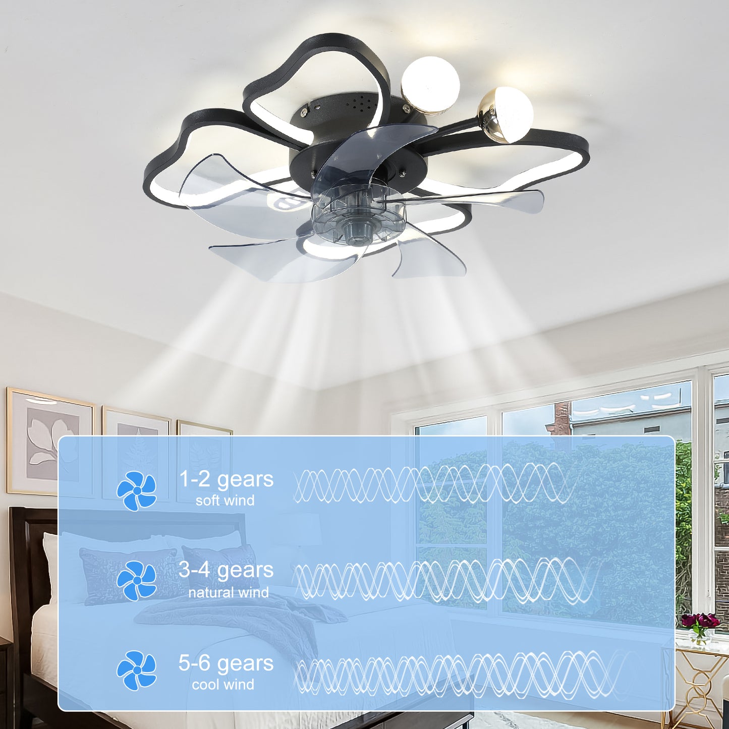 Black Butterfly Design Ceiling Fan with Remote Control and Dimmable LED Lights