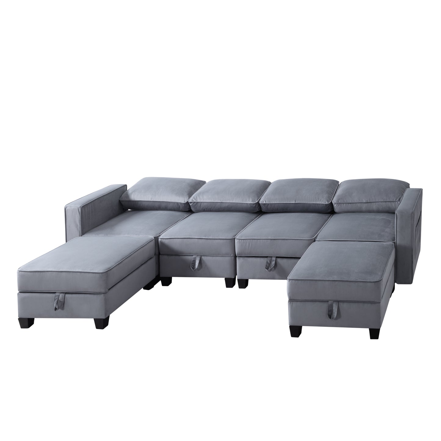 116'' Symmetrical Modular Sectional Sofa with Ottoman in Dark Gray Velvet