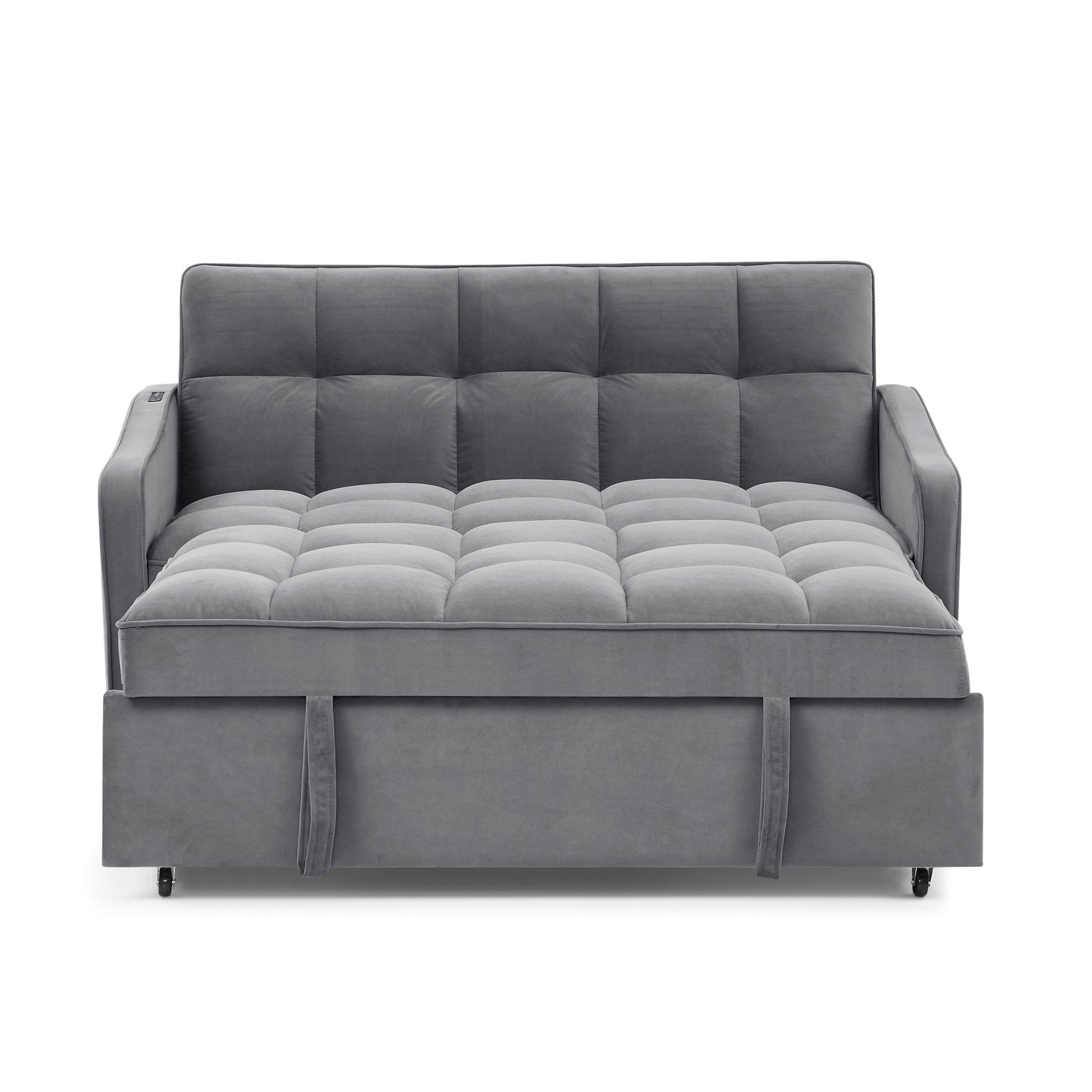 Loveseats Sofa Bed with Pull-out Bed,Adjsutable Back and Two Arm Pocket,TypeC and USB Charging with Copper nail,Grey (47"x53"x31")