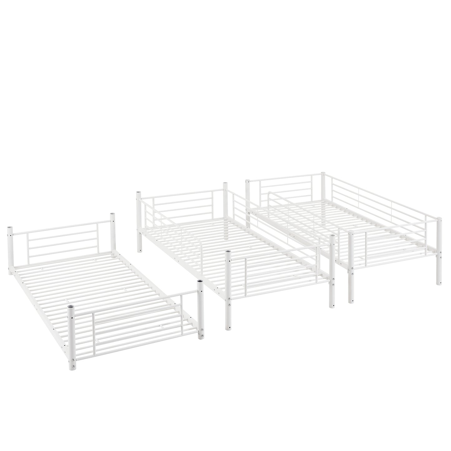 Twin-Twin-Twin Triple Bed with Built-in Ladder, Divided into Three Separate Beds,White(OLD SKU:LP000197AAK)