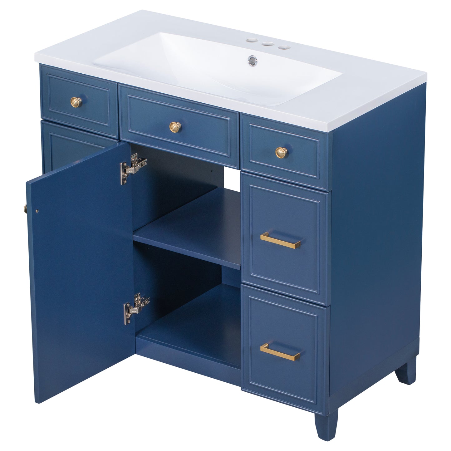 36" Bathroom Vanity Cabinet with Sink Top Combo Set, Navy Blue, Single Sink, Shaker Cabinet with Soft Closing Door and Drawer