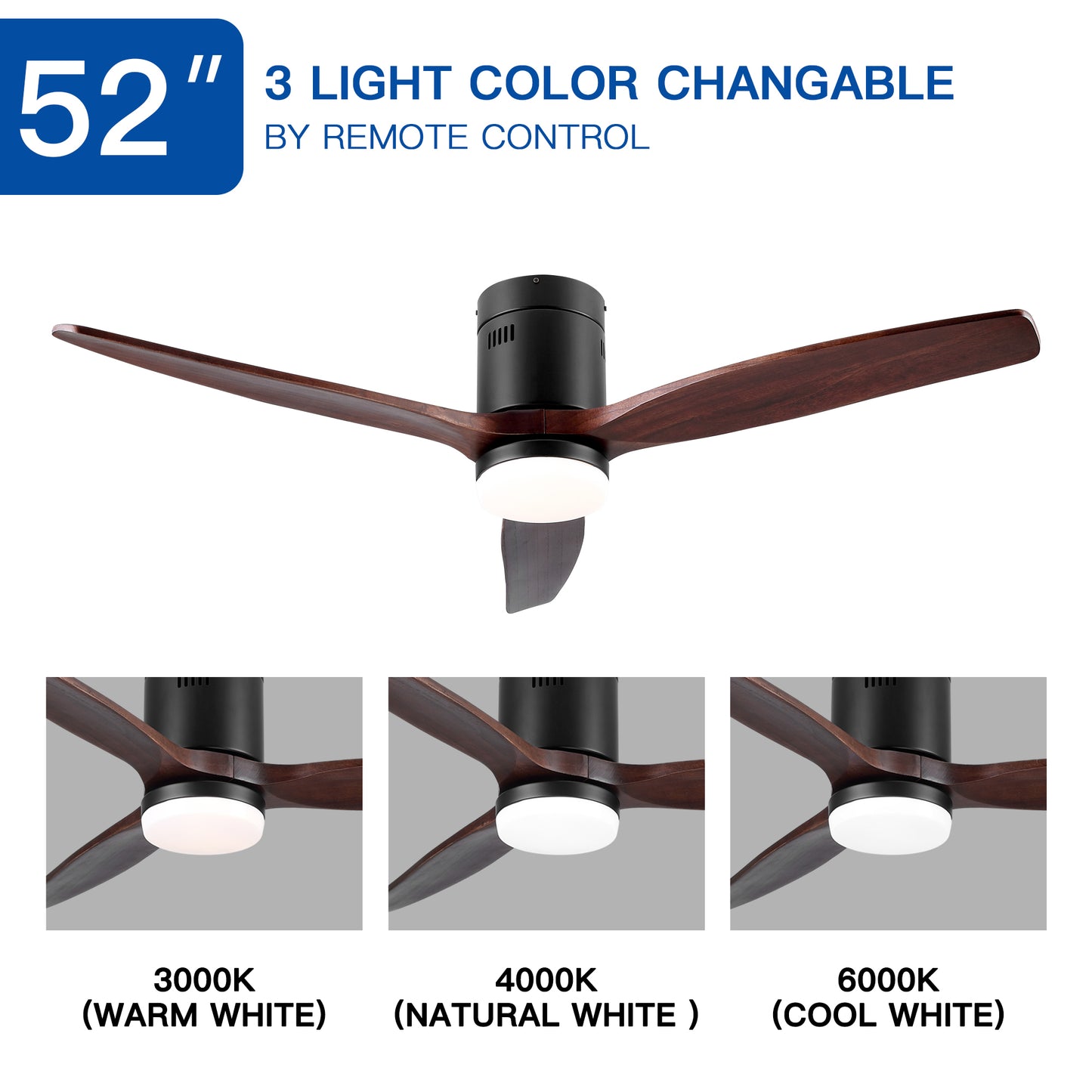 52 Inch Integrated LED Low Profile Ceiling Fan with Remote Control and Color-Changing Light