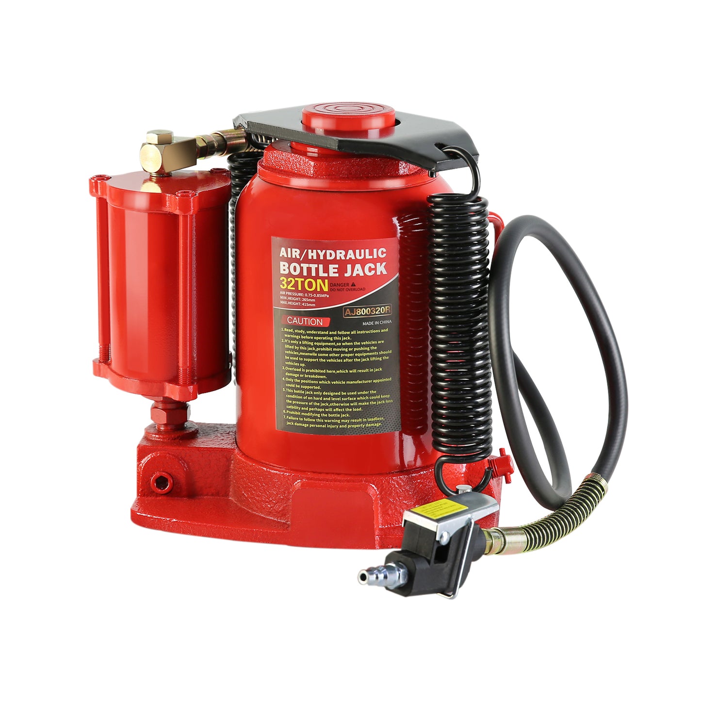 32-Ton Hydraulic Air/Manual Bottle Jack with Retractable Springs and Sturdy Saddle