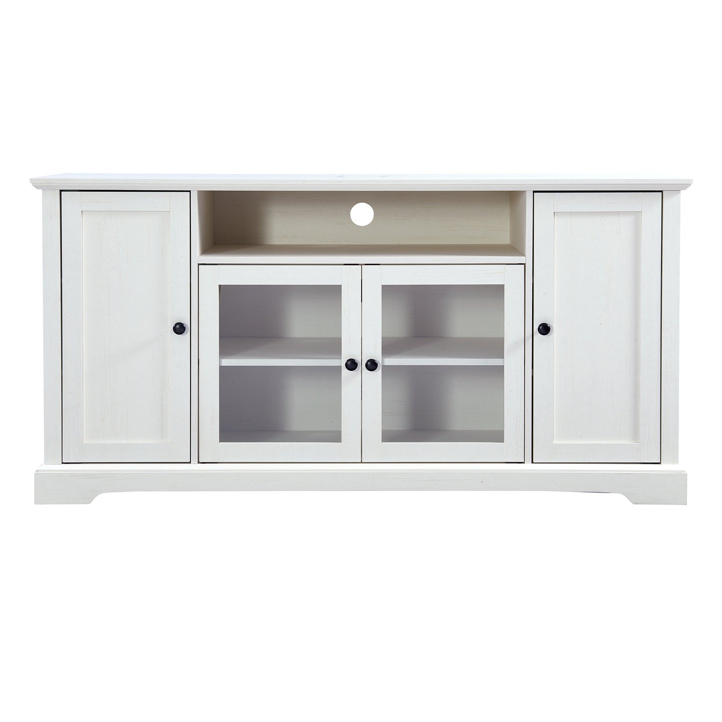 Transitional Highboy TV Stand with Tempered Glass Doors - White