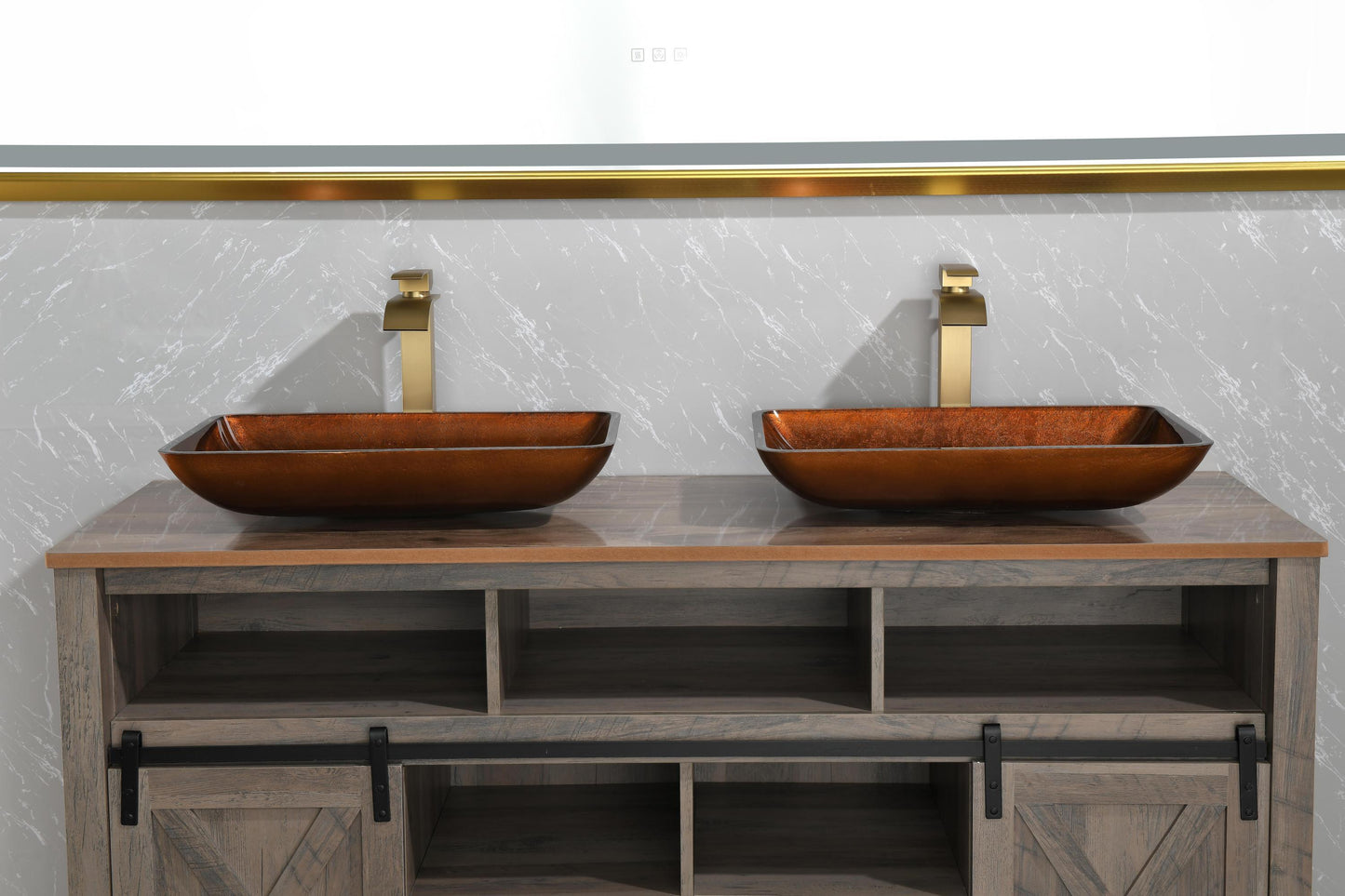 Luxurious Handmade Glass Vessel Sink Set in Deep Chocolate Brown Finish with Gold Accents