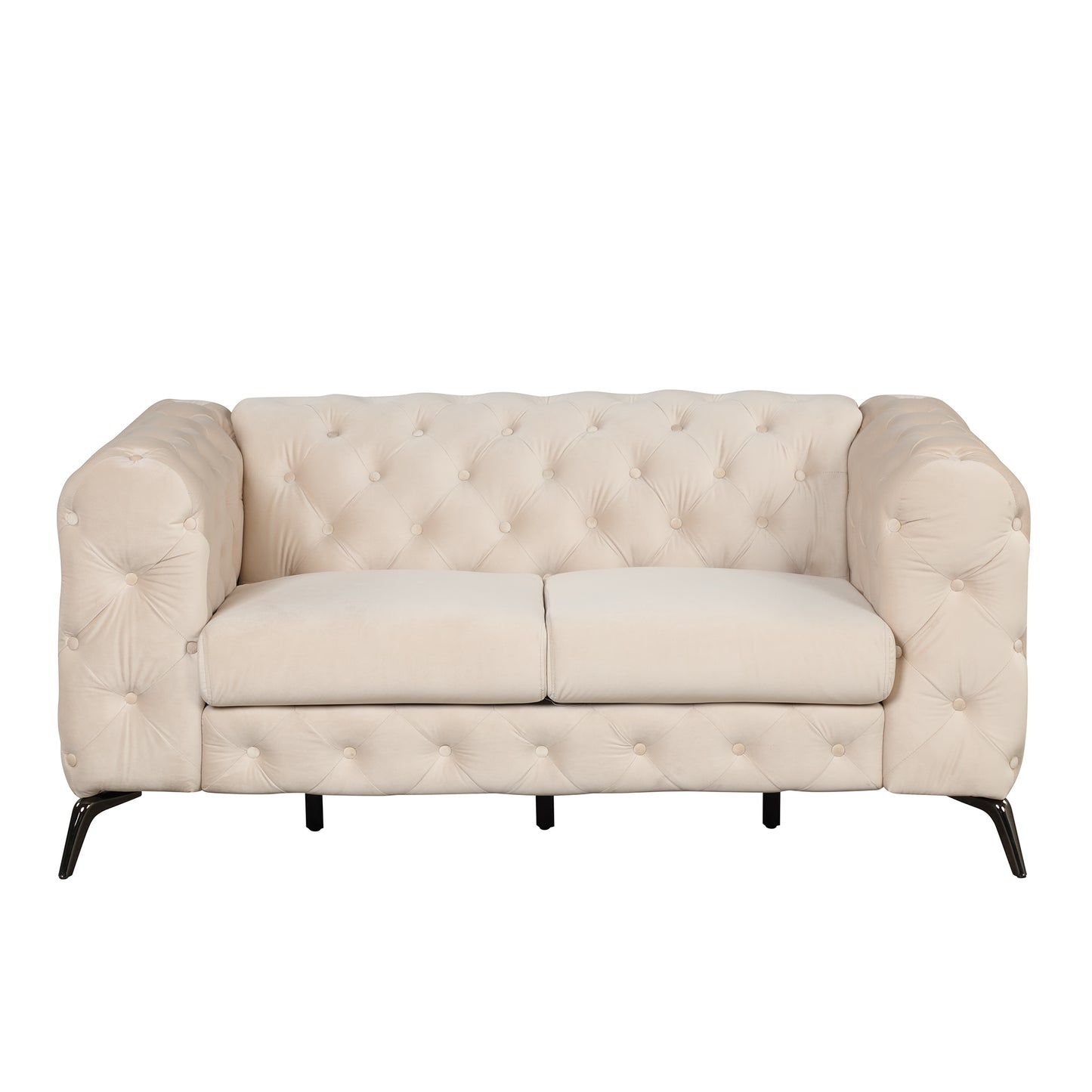 Modern Beige Velvet Loveseat Sofa with Button Tufted Back