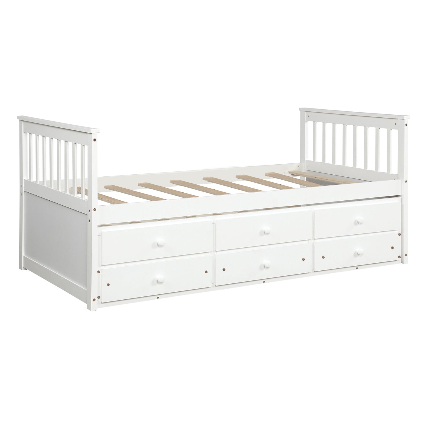 Captain's Bed Twin Daybed with Trundle Bed and Storage Drawers, White