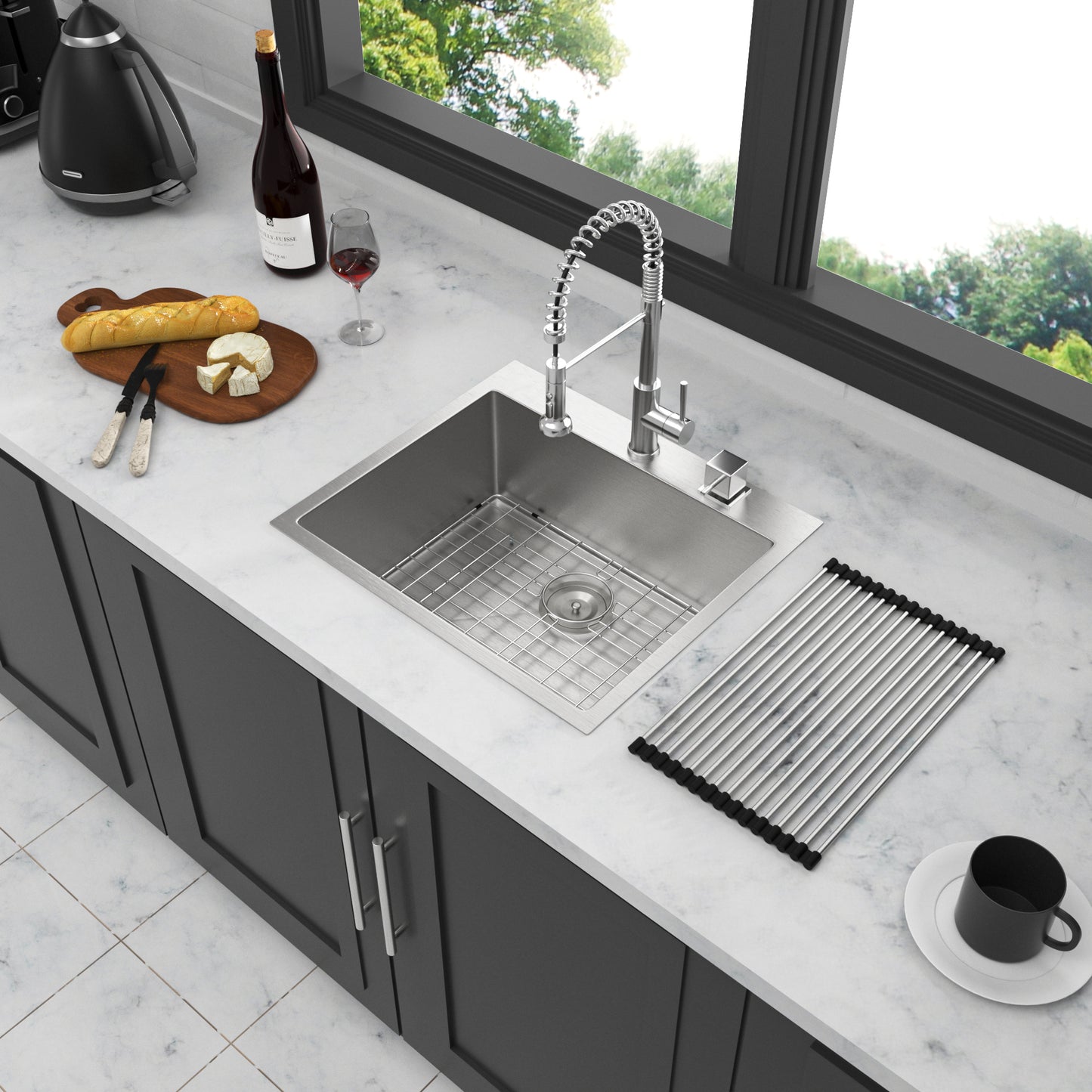 28x22x10 inch Stainless Steel Kitchen Sink Single Bowl with Topmount Design and Silent Operation