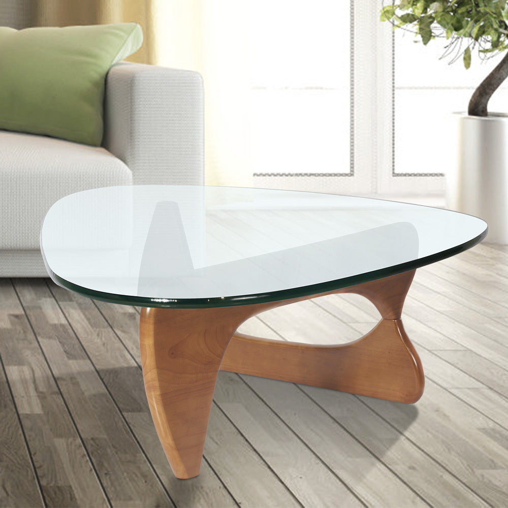 Walnut Triangle Coffee Table with Sturdy Wood Base for Living Room