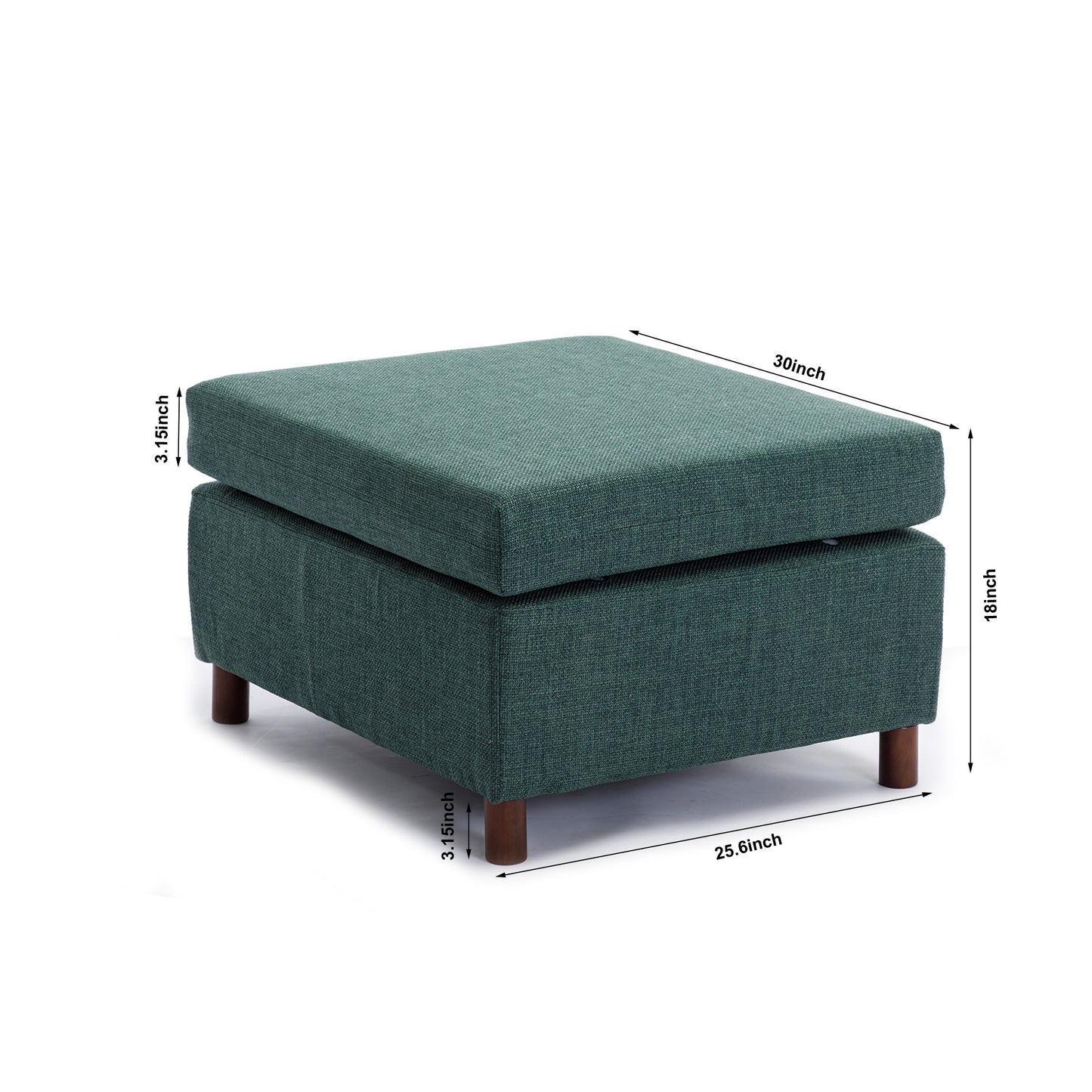 Modular Green Sectional Sofa Set with Ottoman and High-Quality Linen Fabric