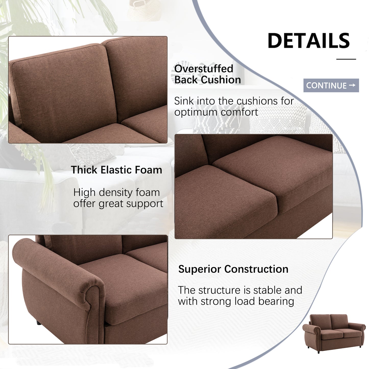 Orisfur Pull Out Loveseat Sleeper with Memory Foam Mattress, Brown