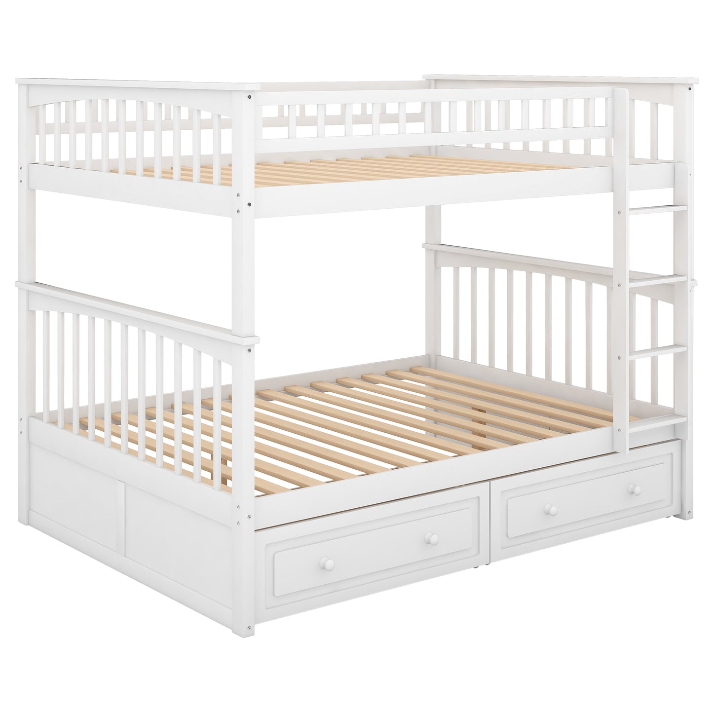 White Full over Full Bunk Bed with Convertible Daybeds, Drawers, and Storage