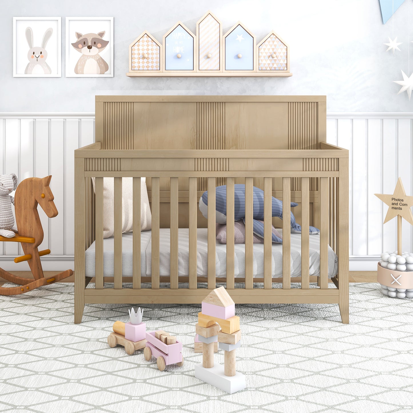 Certified Baby Safe Crib, Pine Solid Wood, Non-Toxic Finish, Hazel Wood