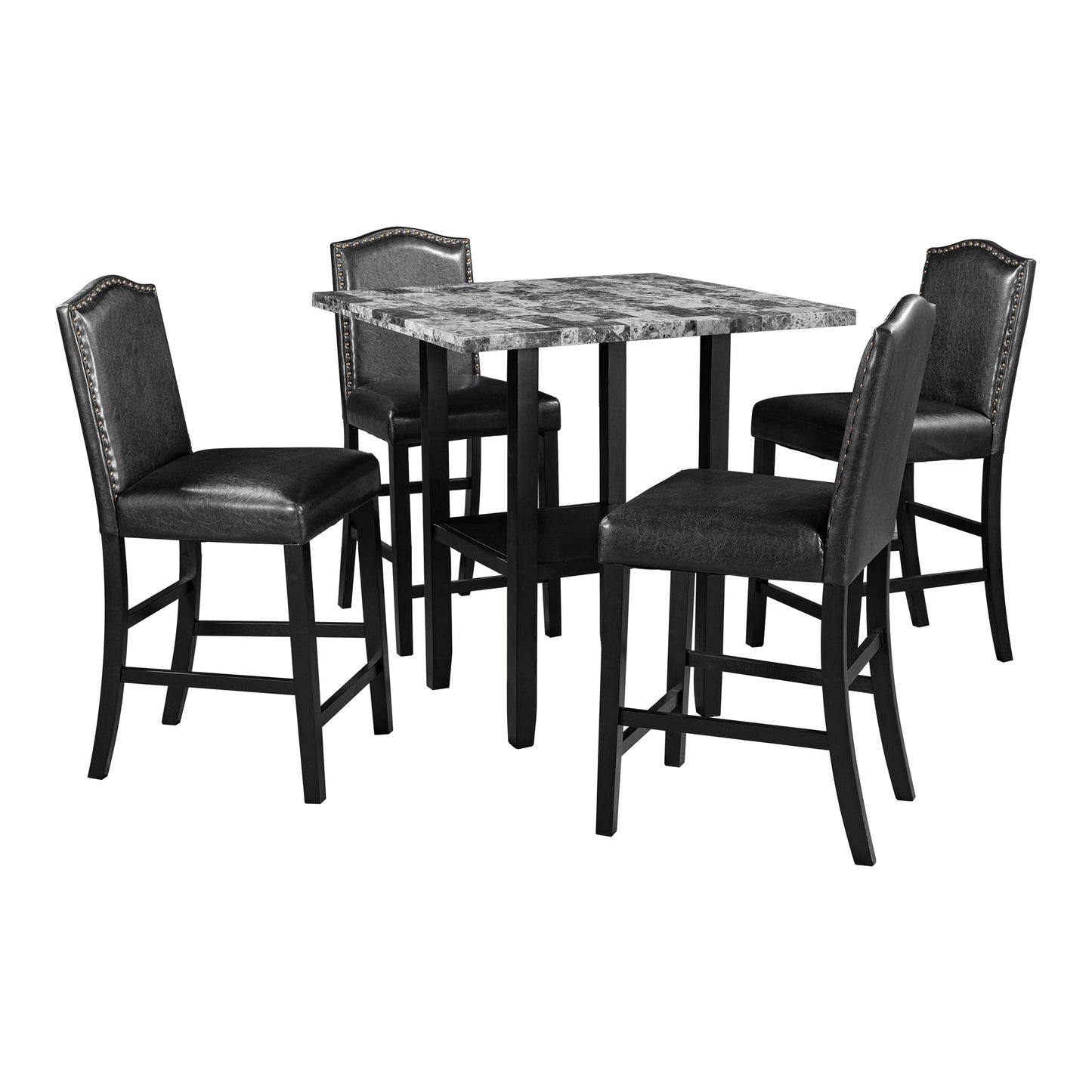 5 Piece Dining Set with Matching Chairs and Bottom Shelf for Dining Room, Black Chair+Gray Table