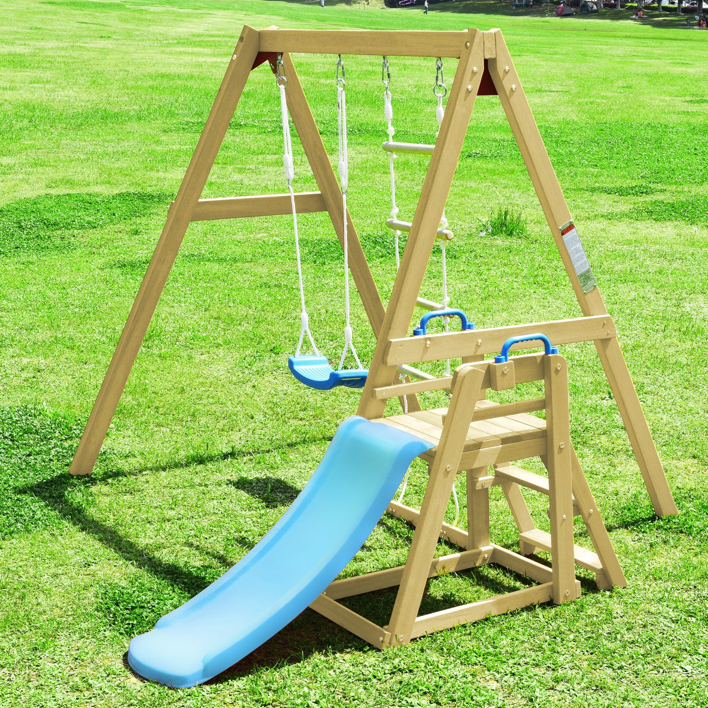 Wooden Swing Set with Slide and Climbing Rope Ladder for Toddler and Kids