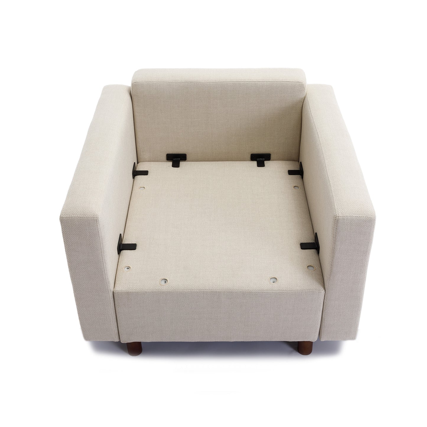 2-Seater Modular Sectional Sofa Couch with Ottoman, Cream Linen Upholstery