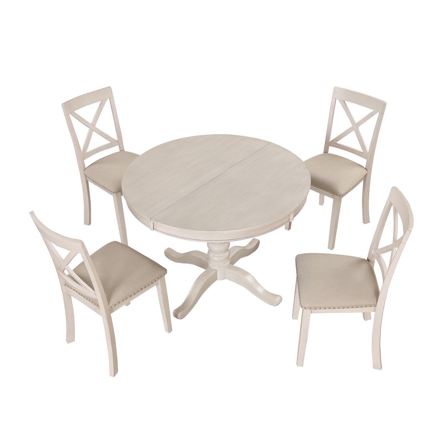 Modern Dining Table Set for 4,Round Table and 4 Kitchen Room Chairs,5 Piece Kitchen Table Set for Dining Room,Dinette,Breakfast Nook,Antique White