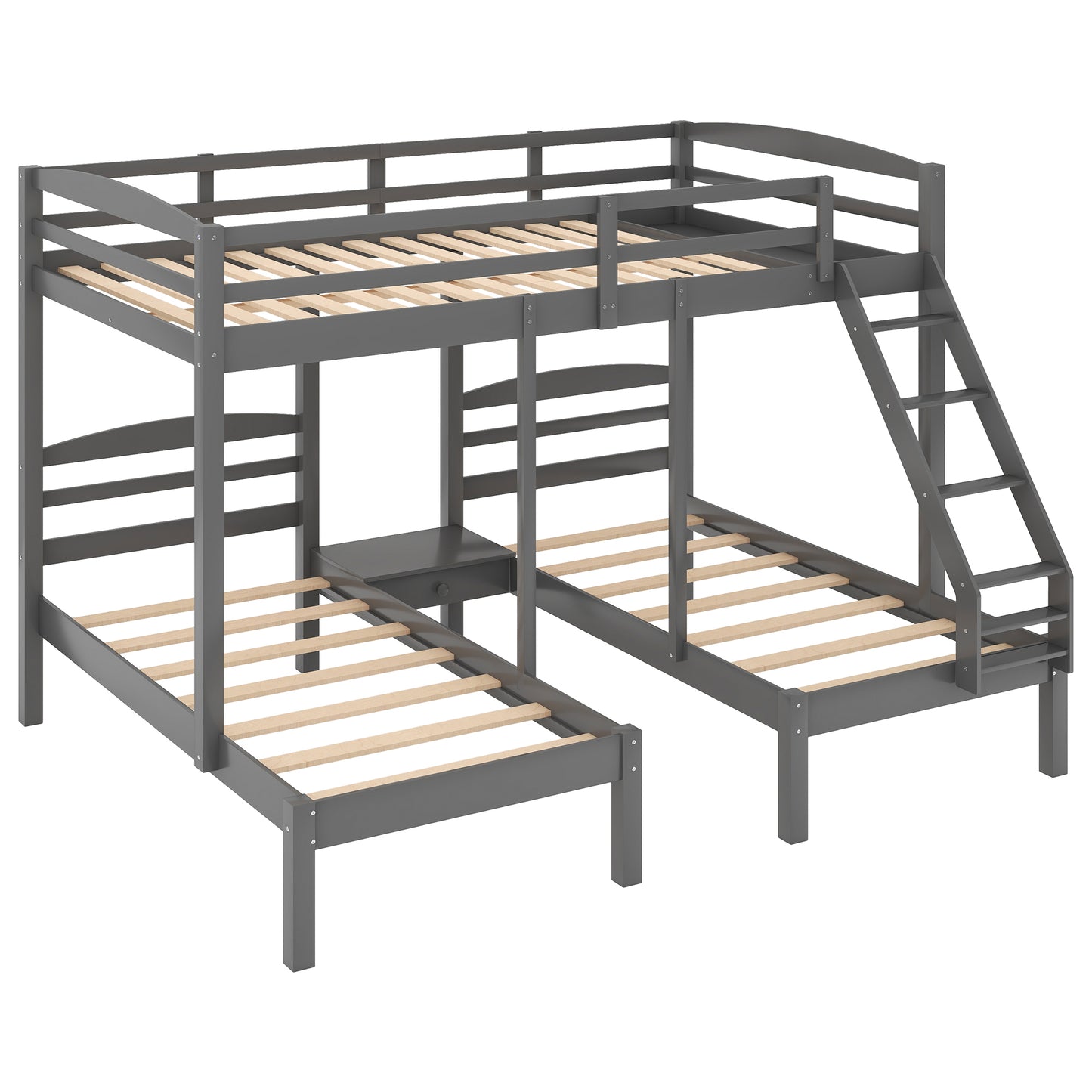 Gray Triple Bunk Bed with Full over Twin & Twin