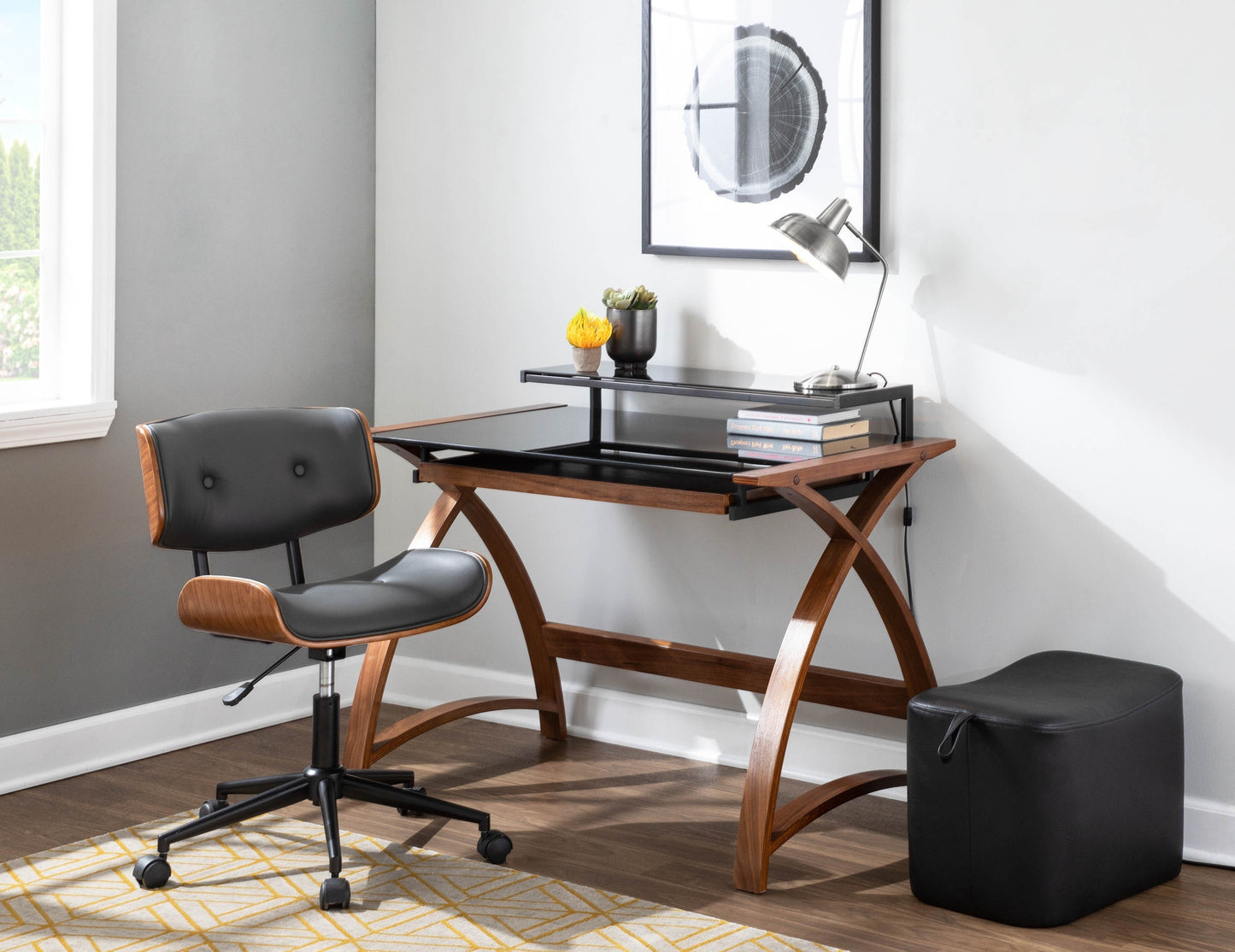 Lombardi Mid-Century Modern Adjustable Office Chair with Swivel in Walnut and Grey by LumiSource